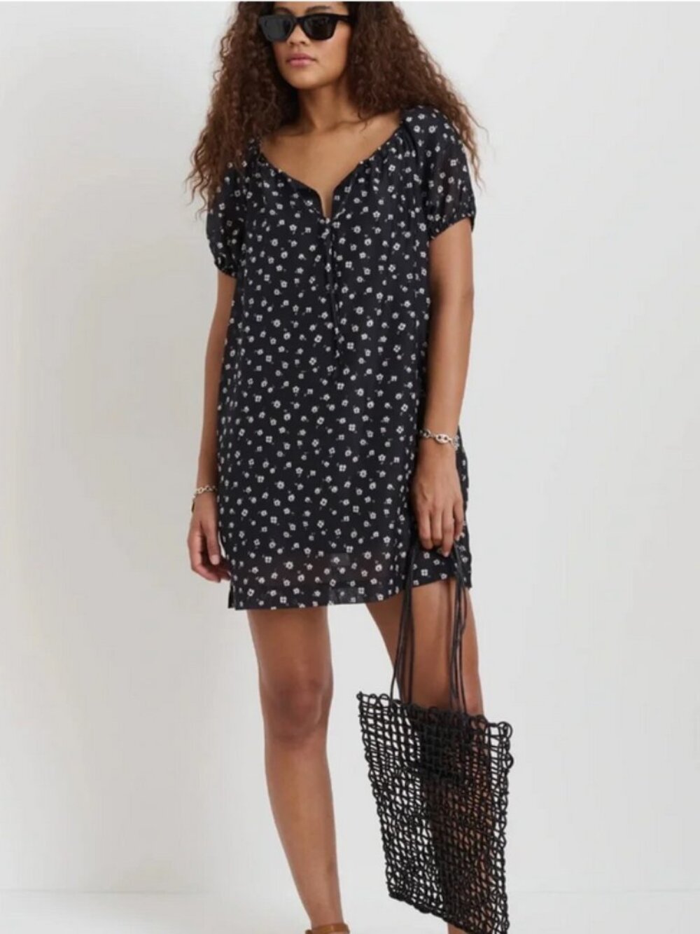 Alex Mill Rose Dress in Floral Cotton Silk - Black Foral  size Small